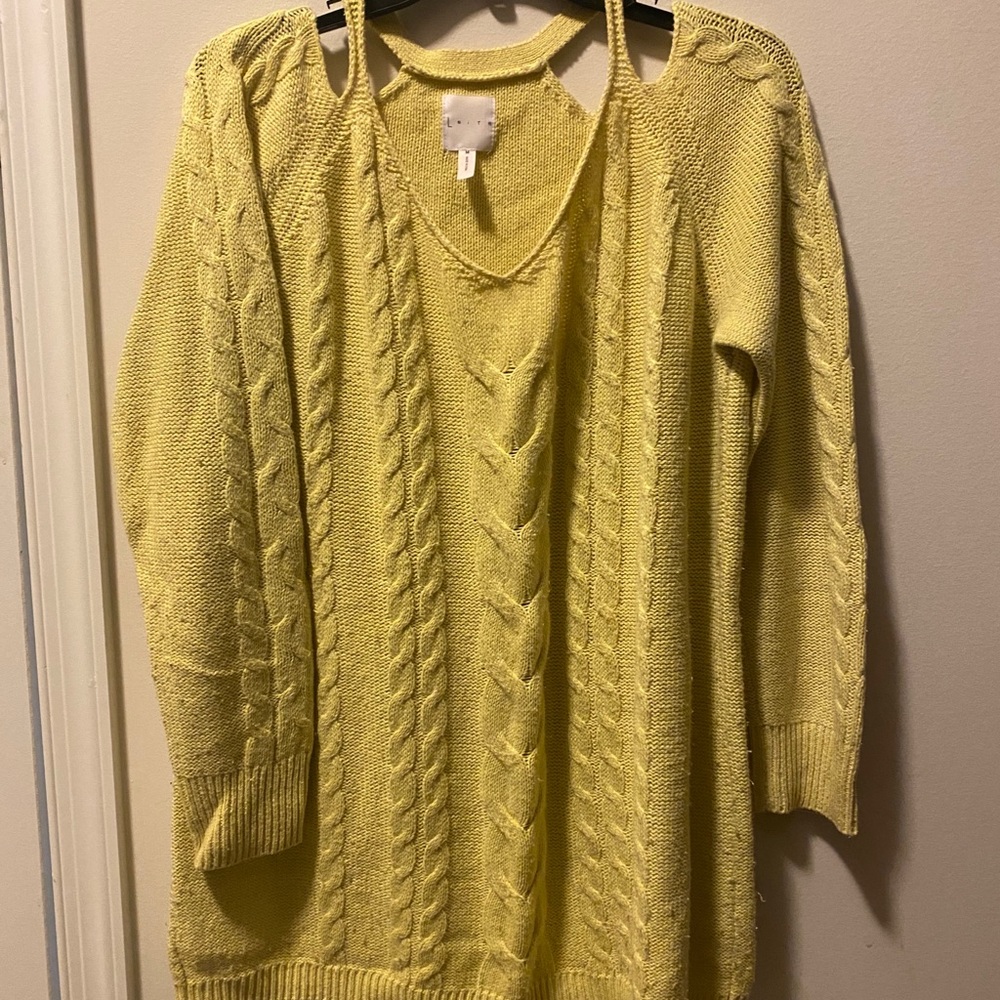 Yellow cable knit cold shoulder sweater by Leith